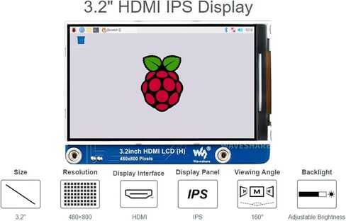 شاشة Waveshare 3.2 بوصة IPS LCD (H) لـ Raspberry Pi 4B/3B+/3B/2B/Zero/Zero W/Zero WH وJetson Nano وWindows 11/10/8.1/8/7، 480×800 بكسل، سطوع قابل للتعديل، لا اللمس in Saudi Arabia