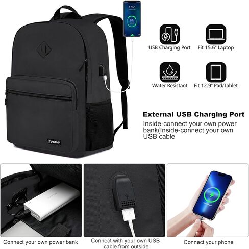 Black Backpack for Boys, Backpack for School Teens, Lightweight Casual High School Bookbag, Laptop Backpack with USB Charging Port Fits 15.6 Inch Notebook in Saudi Arabia
