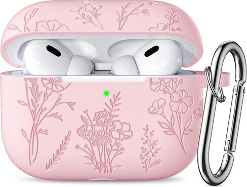 Odbeai Compatible with Airpods Pro 2nd Generation Case, Compatible with Airpod Pro Case, Flower Engraved Case Compatible with Airpods Pro 2 Case, Soft Silicone Skin Full Protective, Front LED Visible in Saudi Arabia