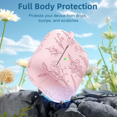 Odbeai Compatible with Airpods Pro 2nd Generation Case, Compatible with Airpod Pro Case, Flower Engraved Case Compatible with Airpods Pro 2 Case, Soft Silicone Skin Full Protective, Front LED Visible in Saudi Arabia