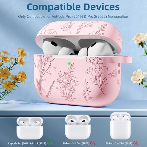 Odbeai Compatible with Airpods Pro 2nd Generation Case, Compatible with Airpod Pro Case, Flower Engraved Case Compatible with Airpods Pro 2 Case, Soft Silicone Skin Full Protective, Front LED Visible in Saudi Arabia