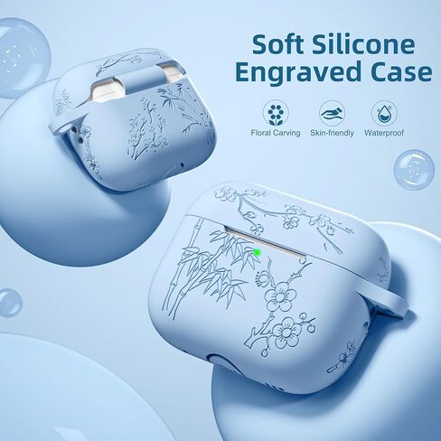 Odbeai متوافق مع حافظة Airpods Pro الجيل الثاني، متوافقة مع حافظة Airpod Pro، حافظة منقوشة بالزهور متوافقة مع حافظة Airpods Pro 2، جلد سيليكون ناعم حماية كاملة، مصباح أمامي مرئي in Kuwait