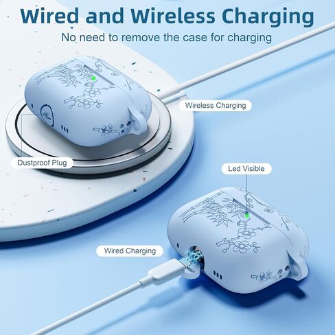 Odbeai متوافق مع حافظة Airpods Pro الجيل الثاني، متوافقة مع حافظة Airpod Pro، حافظة منقوشة بالزهور متوافقة مع حافظة Airpods Pro 2، جلد سيليكون ناعم حماية كاملة، مصباح أمامي مرئي in Kuwait