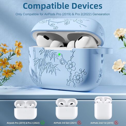 Odbeai متوافق مع حافظة Airpods Pro الجيل الثاني، متوافقة مع حافظة Airpod Pro، حافظة منقوشة بالزهور متوافقة مع حافظة Airpods Pro 2، جلد سيليكون ناعم حماية كاملة، مصباح أمامي مرئي in Kuwait