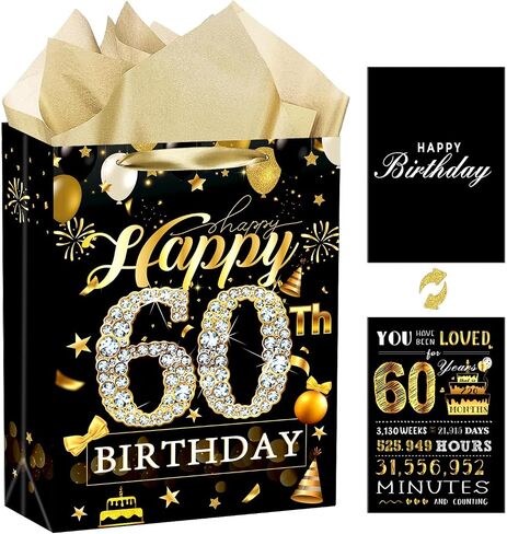 refavor 40th Birthday Gift Bag - Black Gold 40th Birthday Gifts Men Wrap Bag Gift with Tissue Paper and Bday Card Happy 40th Birthday Gifts Woman Cheers to 40 Years Old Little Gift Bags Supplies in Saudi Arabia