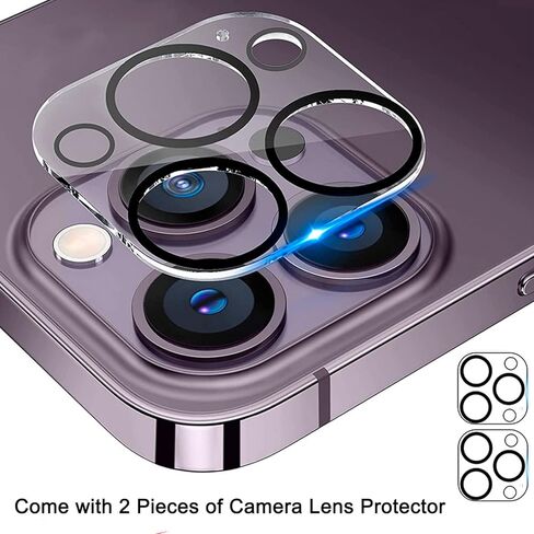 عبوتان من واقي شاشة الخصوصية المضاد للضوء الأزرق لهاتف iPhone 14 Pro + عبوتين من واقي عدسة الكاميرا، مضاد للتجسس الأزرق يحجب الضوء الأزرق حماية العين تغطية كاملة لفيلم من الزجاج المقوى (6.1 بوصة) in Kuwait