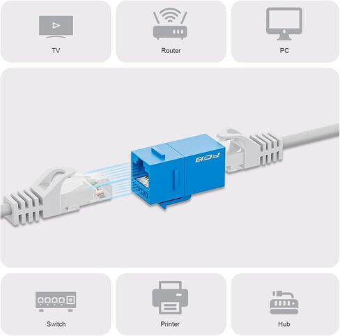 FGB 10 Gbps CAT6A RJ45 Keystone Coupler 25-Pack, RJ45 Keystone Jack, Ethernet Coupler Female to Female UTP for Cat6a/Cat6/Cat5e/Cat5, Blue in Saudi Arabia