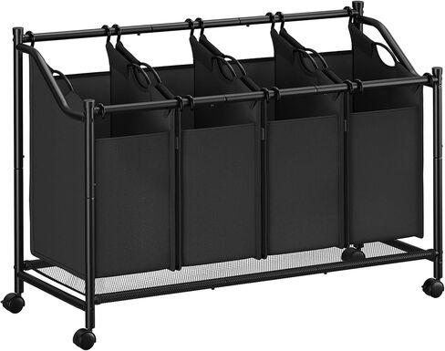 SONGMICS Laundry Sorter, Rolling Laundry Basket with 4 Removable Bags, Laundry Hamper, Laundry Cart, for Laundry Room, Bedroom, Bathroom, 4 x 11.9 Gallons, Ink Black URLS103B01 in Kuwait
