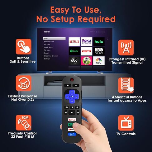 Remote Control Only for Roku TV, FlyCoco Universal Infrared No Setup Needed Replacement Television Remote Control Compatible with TCL Onn Sharp Insignia and More (Not for Roku Stick & Box) in Kuwait