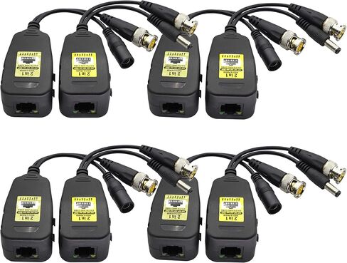 جهاز إرسال واستقبال شبكة Power Video Balun DC BNC إلى Cat5 RJ45 HD-CVI/TVI/AHD/CVBS مع موصل DC لنظام كاميرا مراقبة DVR 720P 960P 1080P 3MP 4MP 5MP 8MP CCTV Security DVR (18 سم - 4 أزواج) in Kuwait