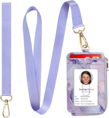 Fintie 2-in-1 ID Badge Holder & Lanyard Wallet, Credit Card Holders with Removable Wristlet & Neck Lanyard, Leather ID Name Badg 5 Card Slots Zipper Purses for Women Girls in Saudi Arabia