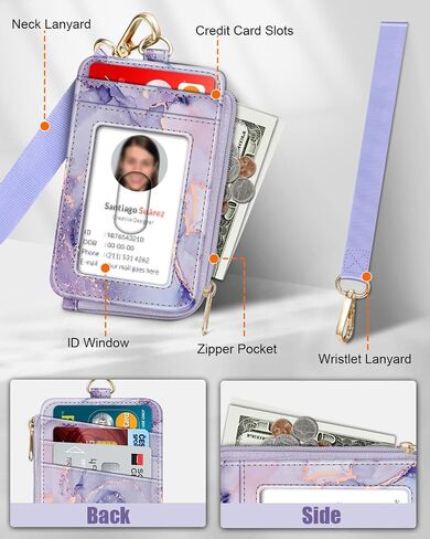Fintie 2-in-1 ID Badge Holder & Lanyard Wallet, Credit Card Holders with Removable Wristlet & Neck Lanyard, Leather ID Name Badg 5 Card Slots Zipper Purses for Women Girls in Saudi Arabia