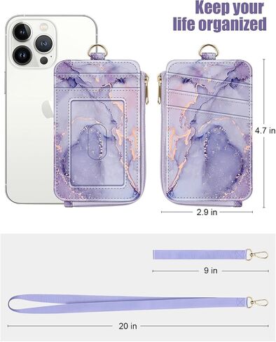 Fintie 2-in-1 ID Badge Holder & Lanyard Wallet, Credit Card Holders with Removable Wristlet & Neck Lanyard, Leather ID Name Badg 5 Card Slots Zipper Purses for Women Girls in Saudi Arabia