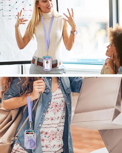 Fintie 2-in-1 ID Badge Holder & Lanyard Wallet, Credit Card Holders with Removable Wristlet & Neck Lanyard, Leather ID Name Badg 5 Card Slots Zipper Purses for Women Girls in Saudi Arabia