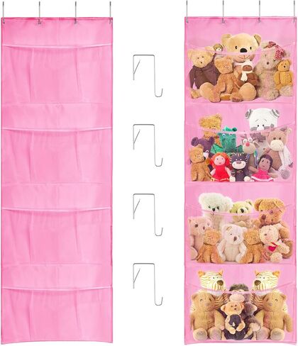 Lystaii معلقة تخزين الحيوانات المحشوة على الباب المنظم تخزين حقيبة أرجوحة شبكية مع السنانير معلقة جيوب تخزين لعبة سعة كبيرة لغرفة نوم الحضانة فتاة صبي in Kuwait