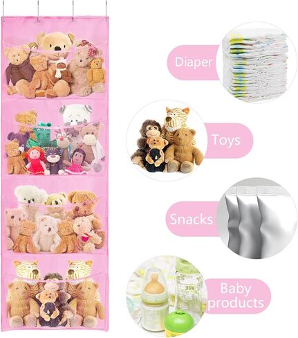 Lystaii معلقة تخزين الحيوانات المحشوة على الباب المنظم تخزين حقيبة أرجوحة شبكية مع السنانير معلقة جيوب تخزين لعبة سعة كبيرة لغرفة نوم الحضانة فتاة صبي in Kuwait