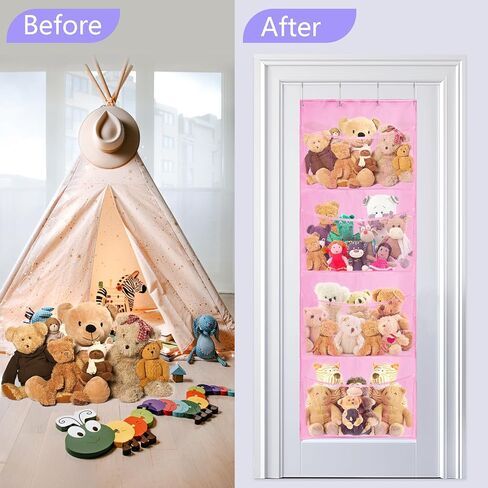 Lystaii معلقة تخزين الحيوانات المحشوة على الباب المنظم تخزين حقيبة أرجوحة شبكية مع السنانير معلقة جيوب تخزين لعبة سعة كبيرة لغرفة نوم الحضانة فتاة صبي in Kuwait