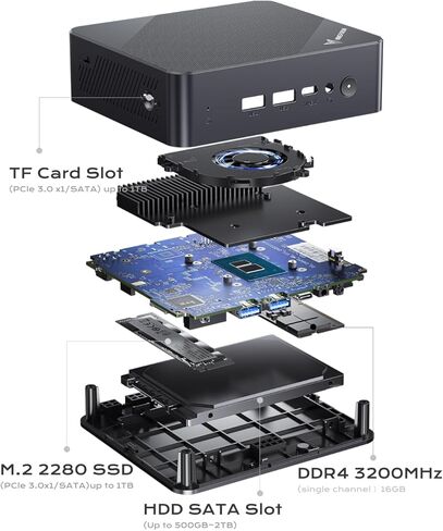 كمبيوتر مكتبي صغير MINIFORUM UN100D Alder Lake N100 Windows 11 Home، ذاكرة وصول عشوائي 16 جيجابايت + 512 جيجابايت SSD، 2X 2.5G LAN، شاشة HDMI/DP/USB-C 4K ثلاثية، فتحة SATA HDD 2.5 بوصة، فتحة بطاقة TF عامل شكل صغير in Kuwait