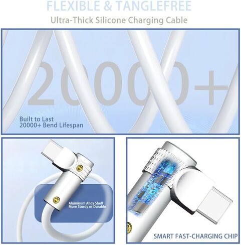 chubbycable FlexElbow Pro - 90° Design 100W Fast Charge Cable Ultra-Thick Silicone Right Angle USB C Cable Universal Phone Tablets Charging Cord, Light Blue, Type-C to Type-C, 9.8FT in Saudi Arabia