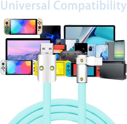 chubbycable FlexElbow Pro - 90° Design 100W Fast Charge Cable Ultra-Thick Silicone Right Angle USB C Cable Universal Phone Tablets Charging Cord, Light Blue, Type-C to Type-C, 9.8FT in Saudi Arabia