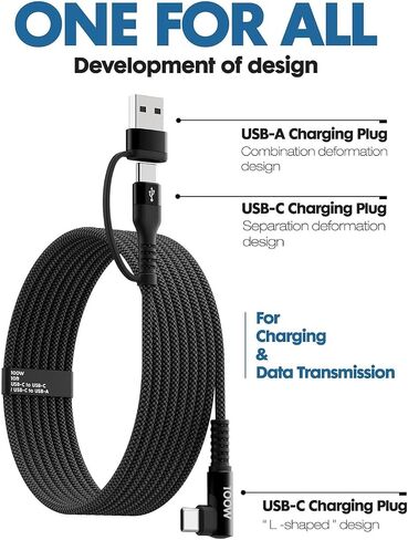 100W High Speed USB C Charger Cable Right Angle, [2-Pack 4ft] USB C to USB C Cable, 90 Degree Type C Braided Charging Cord for iPhone 15, Galaxy UItra S24 S23, MacBook Pro/Air, iPad Pro/Air 4, Pixel in Saudi Arabia