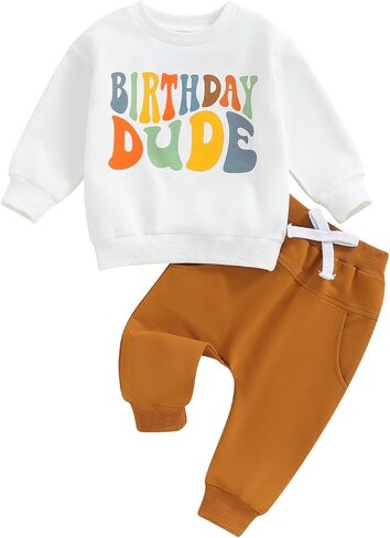 Kayotuas Toddler Baby Boy Birthday Outfit 1 2 3 4 Year Old Birthday Boy Sweatshirt and Pants Set 2 Piece Infant Fall Clothes in Saudi Arabia