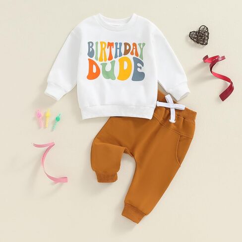 Kayotuas Toddler Baby Boy Birthday Outfit 1 2 3 4 Year Old Birthday Boy Sweatshirt and Pants Set 2 Piece Infant Fall Clothes in Saudi Arabia