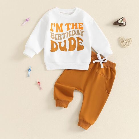 Kayotuas Toddler Baby Boy Birthday Outfit 1 2 3 4 Year Old Birthday Boy Sweatshirt and Pants Set 2 Piece Infant Fall Clothes in Saudi Arabia