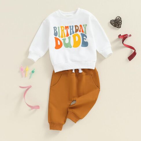 Kayotuas Toddler Baby Boy Birthday Outfit 1 2 3 4 Year Old Birthday Boy Sweatshirt and Pants Set 2 Piece Infant Fall Clothes in Saudi Arabia