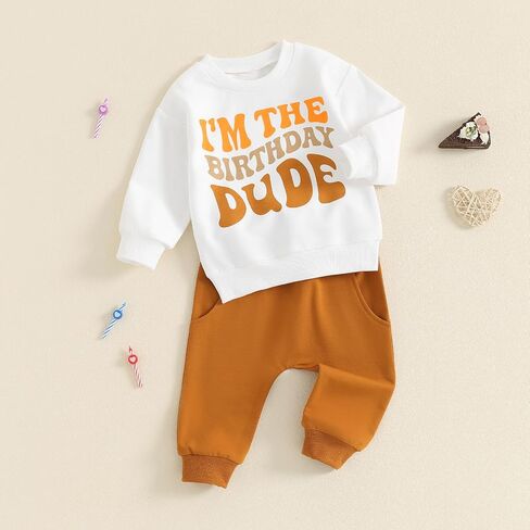 Kayotuas Toddler Baby Boy Birthday Outfit 1 2 3 4 Year Old Birthday Boy Sweatshirt and Pants Set 2 Piece Infant Fall Clothes in Saudi Arabia