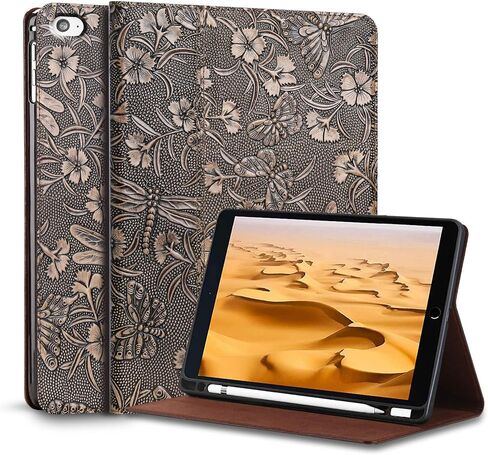 حافظة Gexmil لجهاز iPad Mini 7.9 بوصة، الجيل الخامس/الرابع (2019/2015) غطاء جلد أصلي مع حامل قلم رصاص، غطاء فوليو من جلد البقر للنوم/الاستيقاظ التلقائي، مضاد لبصمات الأصابع، بني داكن in Saudi Arabia