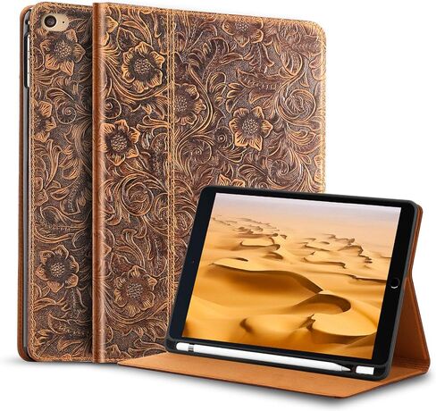 حافظة Gexmil لجهاز iPad Mini 7.9 بوصة، الجيل الخامس/الرابع (2019/2015) غطاء جلد أصلي مع حامل قلم رصاص، غطاء فوليو من جلد البقر للنوم/الاستيقاظ التلقائي، مضاد لبصمات الأصابع، بني داكن in Saudi Arabia