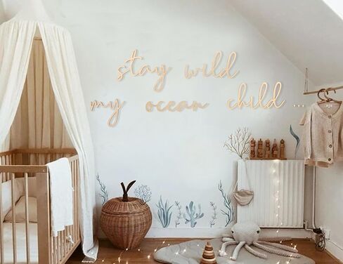 Keep Wild My Ocean Kids Wood Sign - Kids Room Wood Wall Decor, Boys Girls Playroom Wall Lettering, Ocean Themed Sea Turtle Scallop Wall Art, Nursery Keep Wild My Ocean Kids Wall Wood Decor in Kuwait