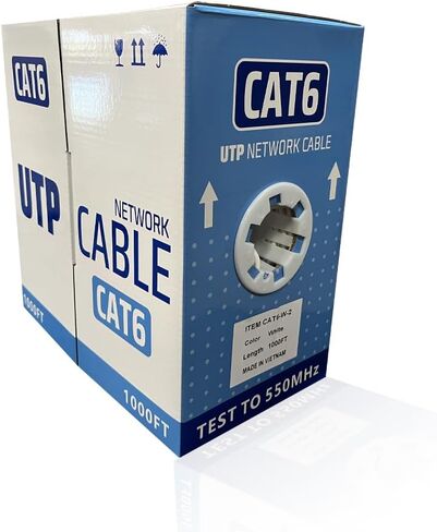 كابل شبكة ENS Cat6 - CCA، 23AWG، 4 أزواج، زوج ملتوي غير محمي (UTP)، 550 ميجا هرتز، كابل إيثرنت ضخم، 1000 قدم، أبيض in Kuwait