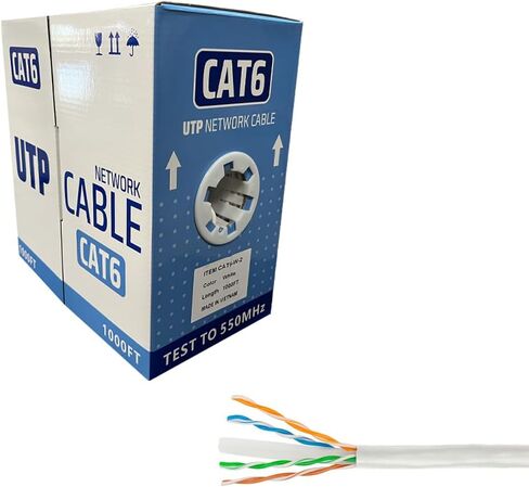 كابل شبكة ENS Cat6 - CCA، 23AWG، 4 أزواج، زوج ملتوي غير محمي (UTP)، 550 ميجا هرتز، كابل إيثرنت ضخم، 1000 قدم، أبيض in Kuwait