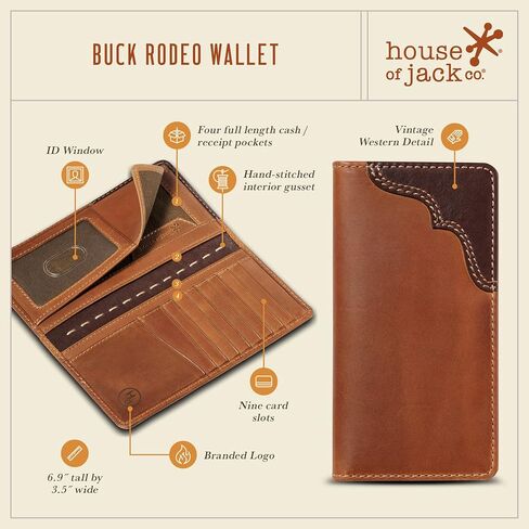 House of Jack Co. JACK Long Bifold Wallet | Natural Grain Cowhide | Rodeo Wallet | Multi-Card Capacity Men's Tall Wallet in Kuwait