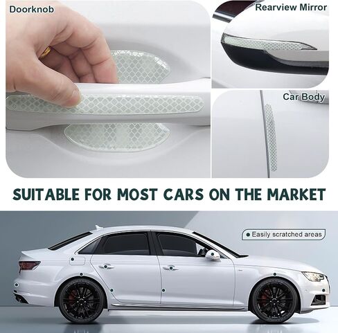 SuperKaKa 16Pack Car Door Handle Protective Stickers,Universal 3D Cars Doors Bowl Reflective Films Carbon Fiber&Dazzl Scratch Waterproof Night Visibility Guard Strips Vehicle Exterior Accessories in Saudi Arabia