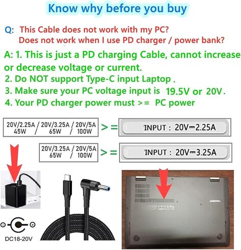 كابل شحن الكمبيوتر المحمول USB C إلى 4.5 مم، سلك محول USB من النوع C ذكر إلى DC 4.5 × 3.0 مم، كابل شاحن طاقة PD 6.5 قدم 100 وات لجهاز Pavilion Spectre Chromebook HP، Stream 11 13 14 15 in Saudi Arabia