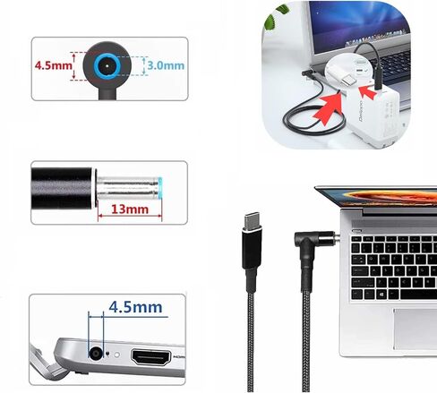 كابل شحن الكمبيوتر المحمول USB C إلى 4.5 مم، سلك محول USB من النوع C ذكر إلى DC 4.5 × 3.0 مم، كابل شاحن طاقة PD 6.5 قدم 100 وات لجهاز Pavilion Spectre Chromebook HP، Stream 11 13 14 15 in Saudi Arabia
