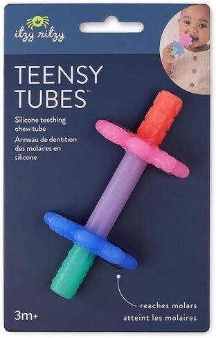 Itzy Ritzy Teensy Tube Teether; Textured Hollow Baby Teething Tube That Reaches Front Teeth & Back Molars, Made of Soft Silicone (Rainbow) in Saudi Arabia