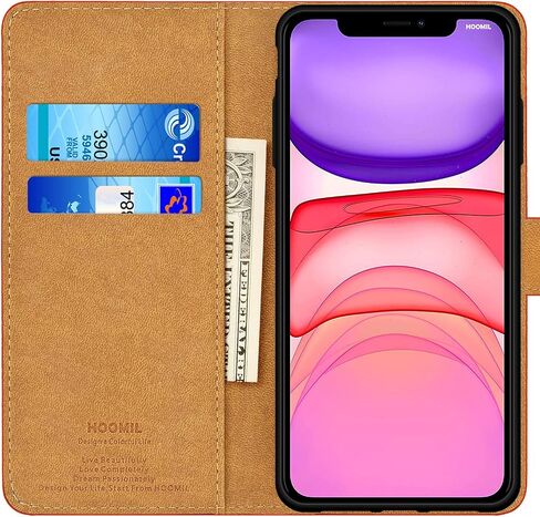 حافظة محفظة HOOMIL MagFlip لهاتف iPhone 11 مقاس 6.1 بوصة، غطاء قلاب مغناطيسي من جلد البولي يوريثان مقاوم للصدمات مع حامل بطاقة وميزة حامل (أحمر) in Saudi Arabia