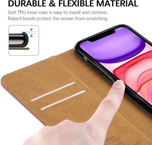 حافظة محفظة HOOMIL MagFlip لهاتف iPhone 11 مقاس 6.1 بوصة، غطاء قلاب مغناطيسي من جلد البولي يوريثان مقاوم للصدمات مع حامل بطاقة وميزة حامل (أحمر) in Saudi Arabia