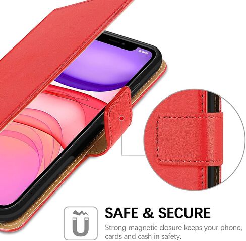 حافظة محفظة HOOMIL MagFlip لهاتف iPhone 11 مقاس 6.1 بوصة، غطاء قلاب مغناطيسي من جلد البولي يوريثان مقاوم للصدمات مع حامل بطاقة وميزة حامل (أحمر) in Saudi Arabia