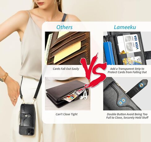 LAMEEKU Compatible with iPhone 14 Pro Max Wallet Case, PU Leather Shockproof Crossbody Phone Case with Card Holder, RFID Blocking Case Wallet for iPhone 14 Pro Max, 6.7 Inch-Black in Saudi Arabia