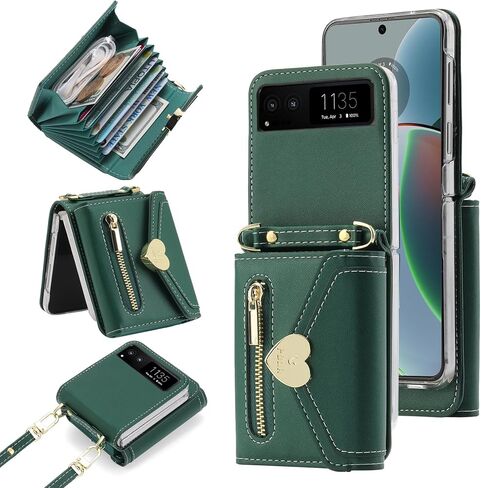for Motorola Razr 2023 Wallet Case with Crossbody Strap, Motorola Razr 2023 Flip Case Credit Card Holder Heart Shaped Buckle Women Girls Leather Protective Case for Motorola Razr 2023 Red in Kuwait