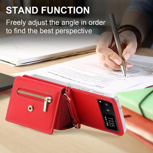 for Motorola Razr 2023 Wallet Case with Crossbody Strap, Motorola Razr 2023 Flip Case Credit Card Holder Heart Shaped Buckle Women Girls Leather Protective Case for Motorola Razr 2023 Red in Saudi Arabia