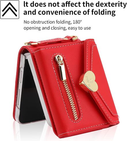 for Motorola Razr 2023 Wallet Case with Crossbody Strap, Motorola Razr 2023 Flip Case Credit Card Holder Heart Shaped Buckle Women Girls Leather Protective Case for Motorola Razr 2023 Red in Saudi Arabia