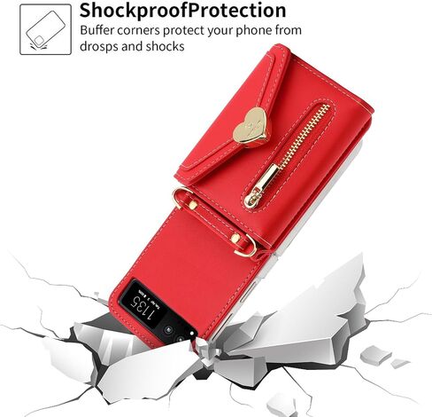 for Motorola Razr 2023 Wallet Case with Crossbody Strap, Motorola Razr 2023 Flip Case Credit Card Holder Heart Shaped Buckle Women Girls Leather Protective Case for Motorola Razr 2023 Red in Saudi Arabia