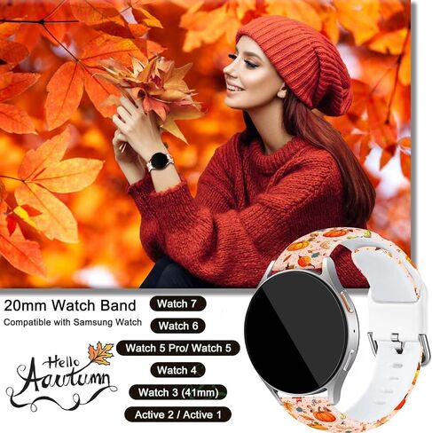 سوار ساعة خريف عيد الميلاد من السيليكون مقاس 20 ملم متوافق مع ساعة سامسونج جالاكسي 7/6/5/4 40 ملم 44 ملم/ساعة 6 كلاسيكية 43 ملم 47 ملم/ساعة 5 برو 45 ملم/ساعة 4 كلاسيكية/أكتيف 2 للنساء والرجال in Kuwait