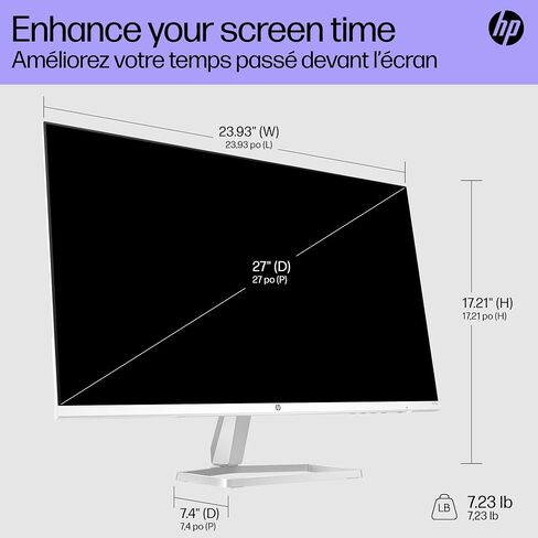 شاشة HP Series 5 مقاس 27 بوصة بدقة FHD، شاشة عالية الدقة بالكامل (1920 × 1080)، لوحة IPS، 99% sRGB، نسبة تباين 1500:1، 300 شمعة في المتر المربع، سهولة العين مع شهادة Eyesafe، 527sa (2024) in Kuwait